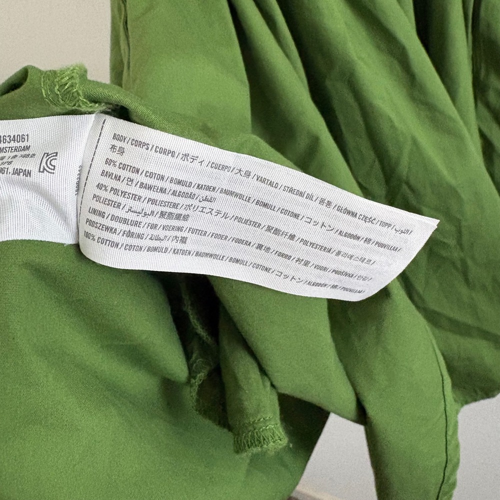 Abercrombie & Fitch Green Poplin Puff Sleeve Mini Dress Smocked Back Pockets MT - Picture 7 of 8